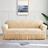 Zebra Velvet Turkish Sofa Cover With Frill - Skin Yellow
